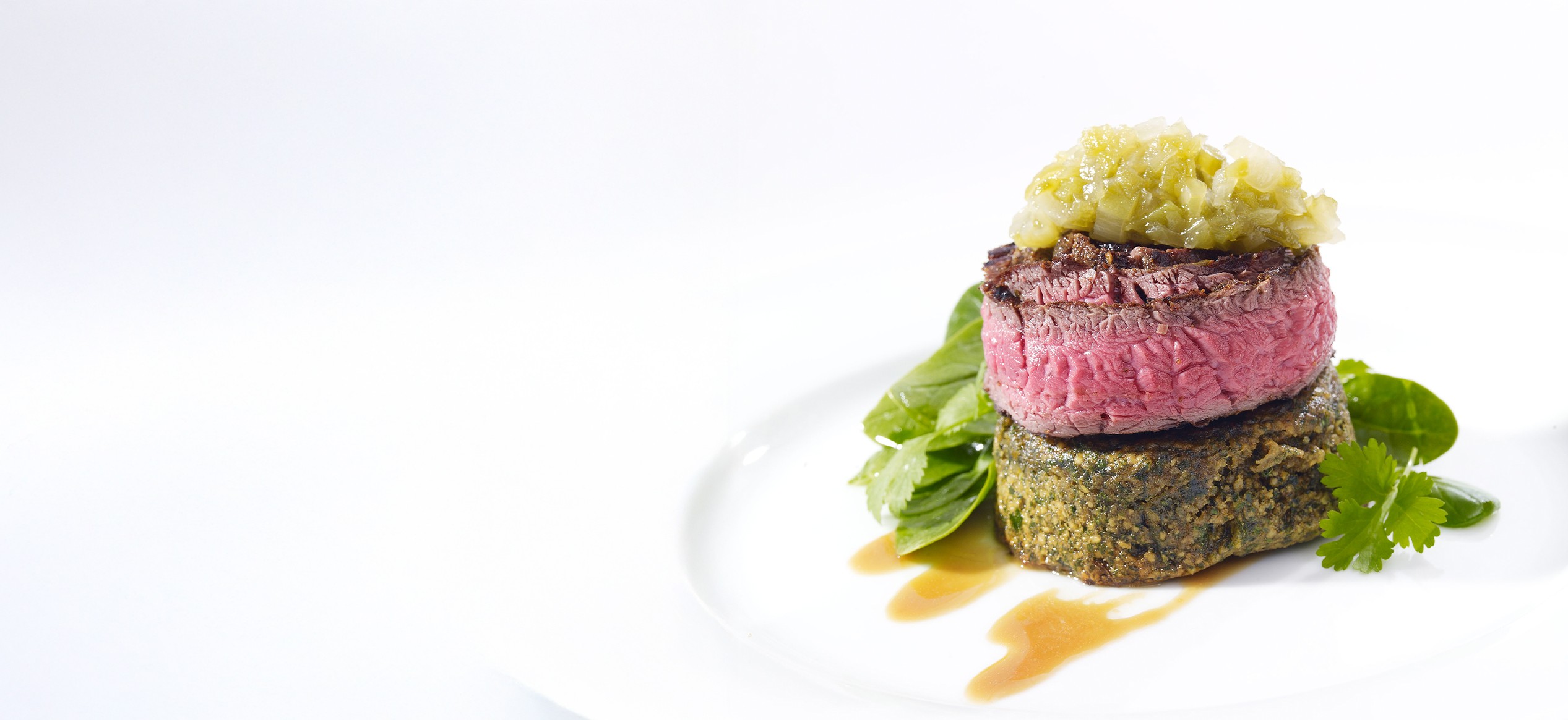 Grilled denver leg with coriander falafel green pepper relish and lemon tahini sauce Brad Farmerie 1b