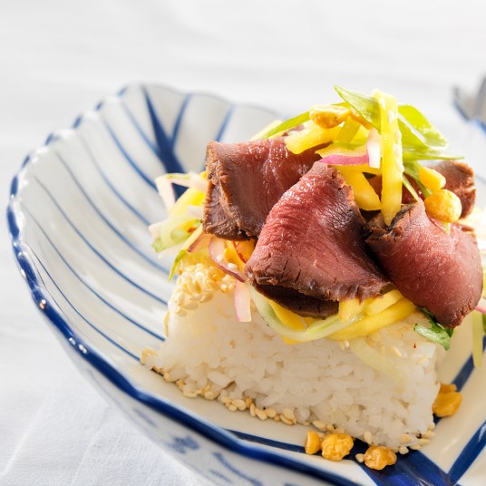 Coconut and tea smoked venison with mango and rice cake Graham Brown 5b