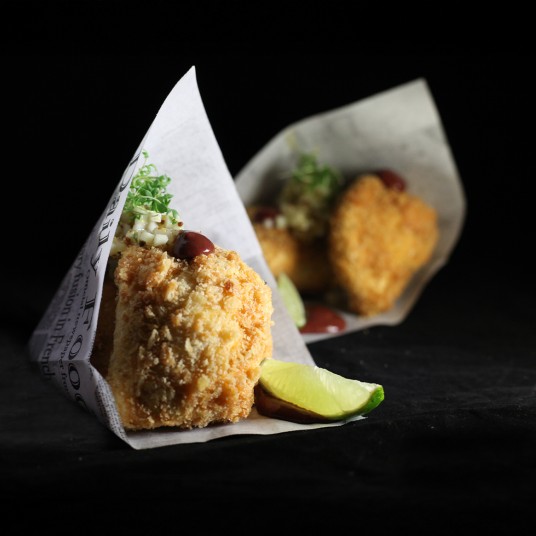 Donuts filled with Japanese venison curry topped with pear relish Shannon Campbell 2b